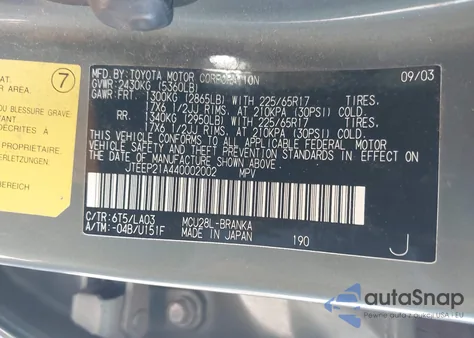 2004 Toyota Highlander Limited V6 из США, поврежденный, VIN JTEEP21A440002002